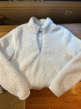 Hollister Cream Sherpa Quarter-Zip Pullover
